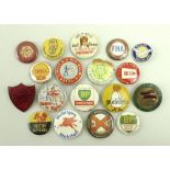 A collection of 50's and 60's badges, comprising Shell, Fina, BP Super-Plus, Butlin's Clacton 1966,