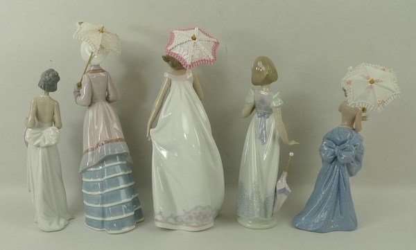 A group of Lladro figurines, comprising Parisian Lady, 5321, 27cm, Afternoon Promenade, 7636, 26. - Image 2 of 3