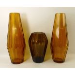 A pair of Moser of Karlovy Vary amber glass vases, Czechoslovakia, designed by Josef Hoffmann, 32cm,