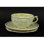 A Belleek part tea set, Mask pattern with cob lustre, comprising six tea cups,