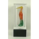 A Kosta Boda Scandinavian Art Glass sculpture of a colourful bird, designed by Kjell Engman,