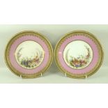 A pair of Royal Worcester porcelain plates, late 19th century, painted with floral central reserves,