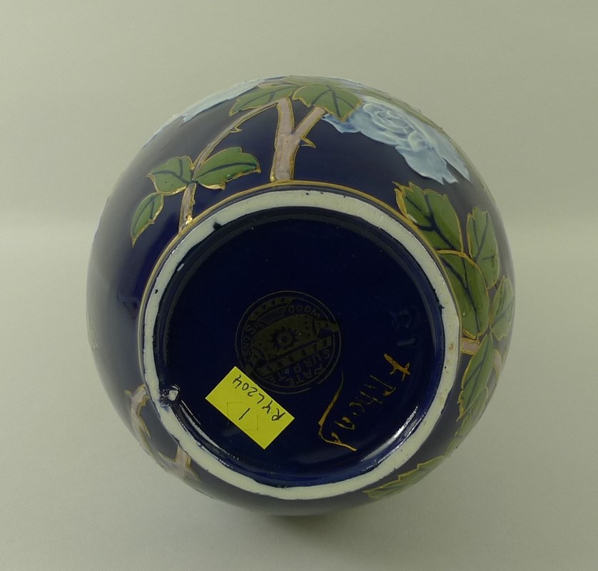 A Frederick Rhead Wood & Sons pate sur pate double gourd vase, early 20th century, with navy ground, - Image 4 of 4