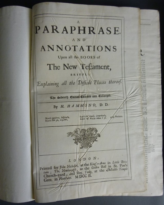 Two 18th century Religious texts: H Hammond: 'A paraphrase and annotations upon all the books of - Image 3 of 4