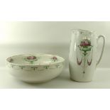 A Royal Doulton wash jug and bowl set with Art Nouveau transfer printed flowers and swag design,