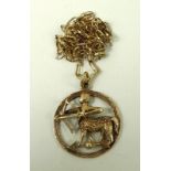 A 9ct gold Sagittarius pendant circa 1971, approximately 3.