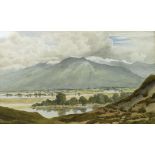 Frank Egginton RCA (1908-1990): a watercolour depicting a loch scene with mountains in the