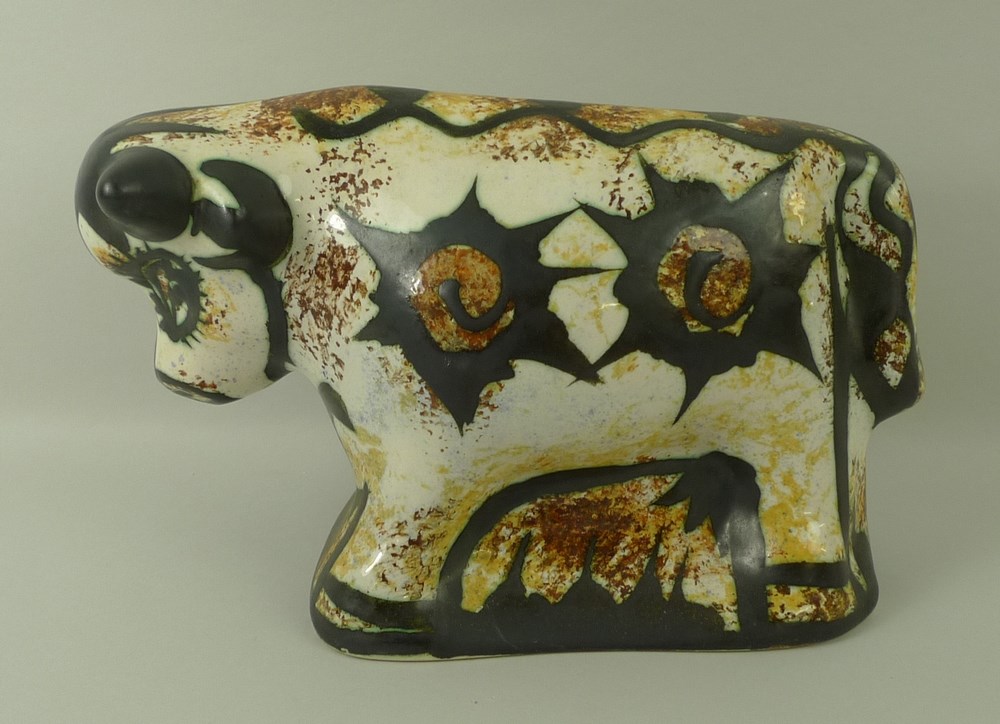 A Celtic Pottery, Newlyn, studio pottery figure of a bull, circa 1960's, - Image 2 of 3