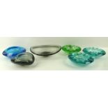 A collection of glass bowls and ashtrays, comprising Per Lutken Selandia smoked glass fruit dish,