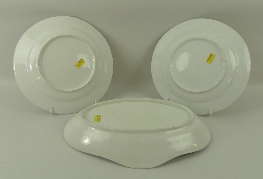 A pair of English creamware dessert plates, early 19th century, 21cm, and an oval dish, 28 by 19cm, - Image 2 of 2