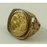 A Victorian sovereign, 1899, set in 9ct gold ring, the sides with George and the Dragon design, 16.