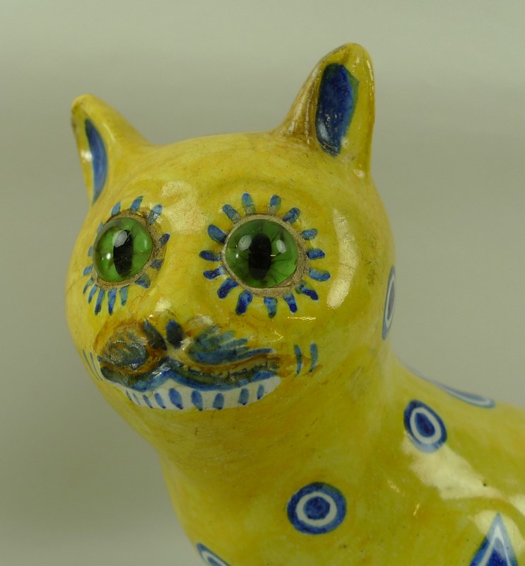 An Emile Galle yellow faience model of a seated cat, late 19th century, - Image 7 of 7