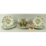 A pair of Victorian stone china plates, printed with peonies, a Continental porcelain plate,