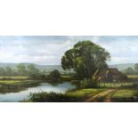 Graham (b. 1945): a landscape with farmhouse beside a river, oil on canvas, relined, 40 by 50cm.