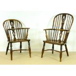 A 19th century grandfather and grandmother Windsor chair, stamped to side of seat 'Nicholson,