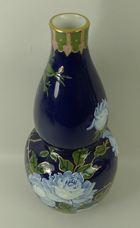 A Frederick Rhead Wood & Sons pate sur pate double gourd vase, early 20th century, with navy ground, - Image 3 of 4
