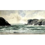 F. William Hayes (1848-1918): rocky coastal inlet, watercolour, signed, 33 by 59cm.