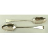 A pair of George III Hester Bateman silver basting spoons, Old English pattern,