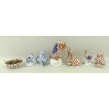 A group of six Herend porcelain bird and animal figures, comprising an owl, 12cm, rabbit,