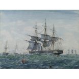 Mid 19th century British School: British steam warship off a port, watercolour, 24 by 32cm.