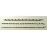 A cabochon cut emerald and 9ct gold bracelet, 7.4g, a 9ct gold and citrine bracelet, 8.