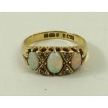 An 18ct gold, opal and diamond ring,