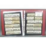 A large collection of vintage luggage labels including London and South Western Railway, GWR,