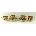 A Royal Worcester collection of four coffee cans and two saucers, decorated with apples,