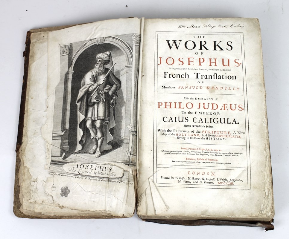 A volume of 'The Whole Genuine and Complete Works of Flavius Josephus, 1693, The Celebrated Warlike,
