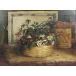 British School (19th century): a still life study of a basket of blackberries, raspberries,