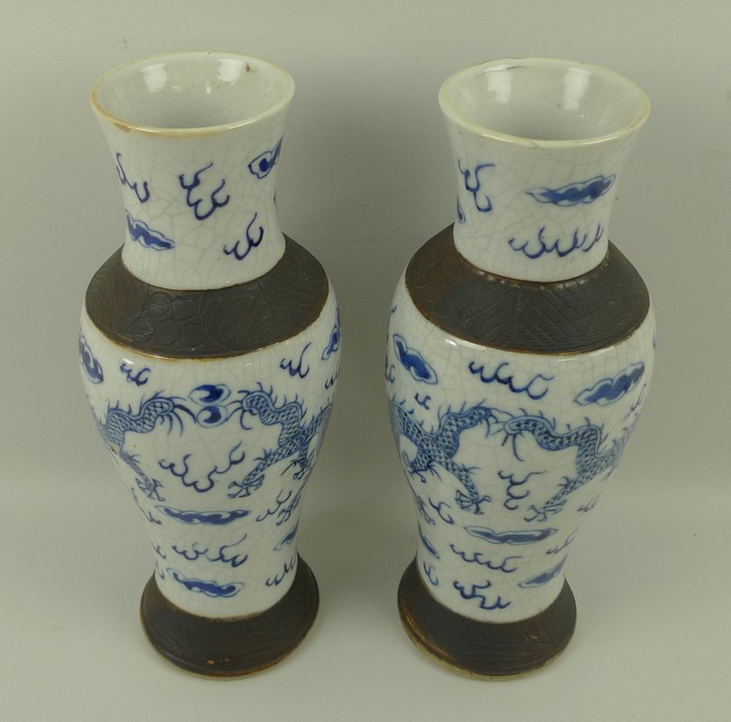 A pair of Chinese blue and white stoneware vases, - Image 3 of 4