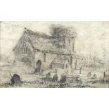 Henry John Leonard RA (1834-1904): pencil drawing of a church, 20 by 13cm,