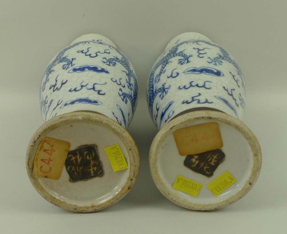 A pair of Chinese blue and white stoneware vases, - Image 4 of 4