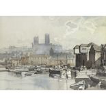 Rowland Frederick Hilder OBE (British, 1905-1993): 'Lincoln (before the new roads)', watercolour,