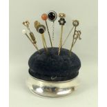 A silver rimmed pin cushion/hat pin stand, Birmingham 1918,