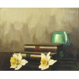 Nicolaas Bruynesteyn (Dutch, 1893-1950): a still life with books and two daffodils, oil on canvas,