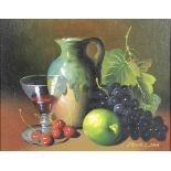 Frank Lean (American, 20th century): Still Life with Grapes, oil on board, signed lower right,