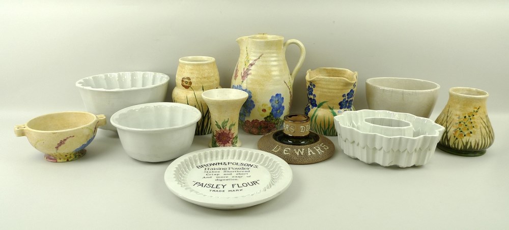 A group of ceramics comprising a Radfod jug and bowl, decorated with blue hydrangeas,