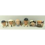 A group of six Royal Doulton character mugs, comprising four limited edition Cricketer mugs,