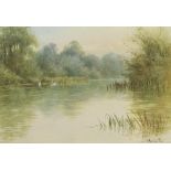 Alfred Ashdown Box (British, 1879-1938): a pair of watercolours of an English riverside,