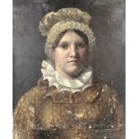 An early 19th century Dutch portrait of a lady in a lace cap,