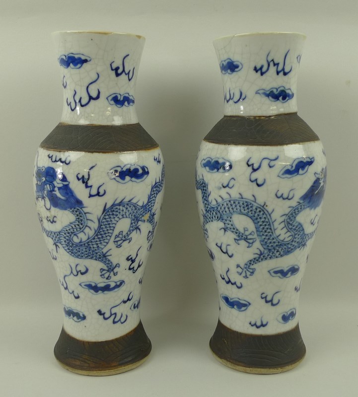 A pair of Chinese blue and white stoneware vases, - Image 2 of 4