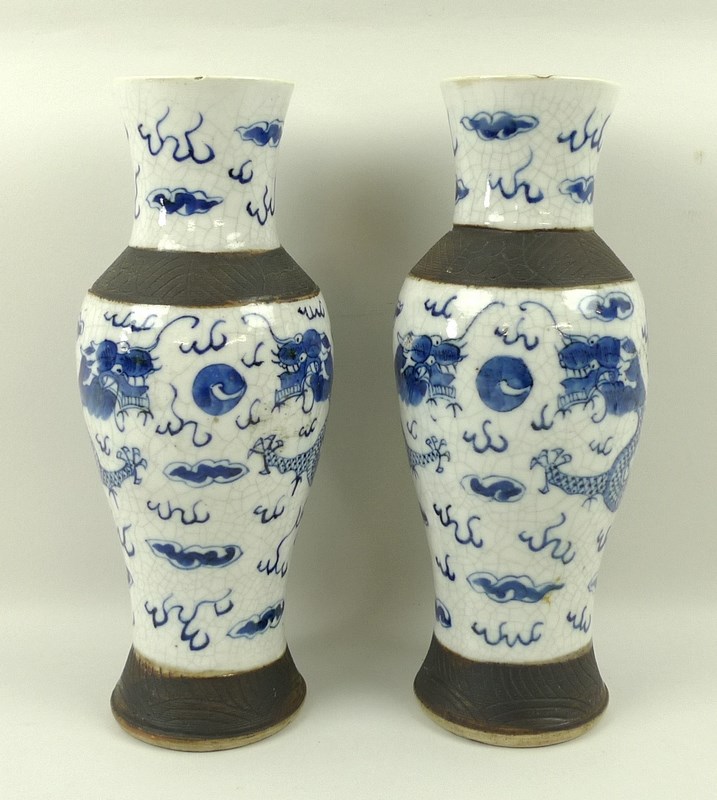 A pair of Chinese blue and white stoneware vases,