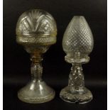 A cut glass table lamp of torch shape, 31cm, and another similar with round shade, 3cm,