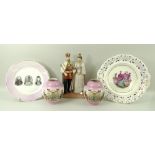 A collection of commemorative ceramics comprising a lustreware plate depicting a young Queen