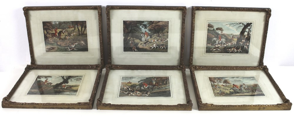 After Samuel Howitt (British, 1756-1822): six fox hunting scenes, hand coloured aquatints, - Image 2 of 3