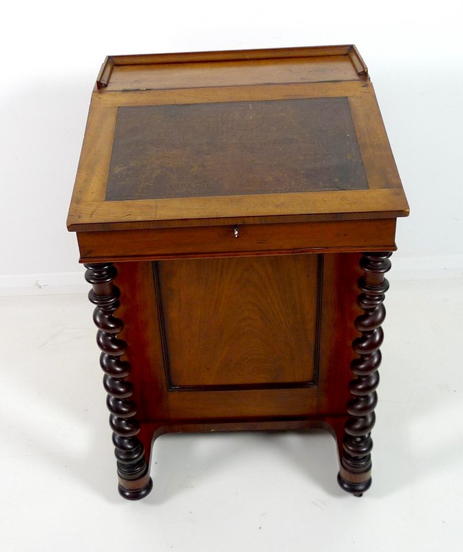 A Victorian mahogany Davenport desk, with barley twist supports brown leather slope, - Image 3 of 7