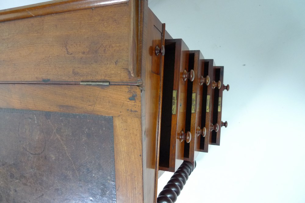 A Victorian mahogany Davenport desk, with barley twist supports brown leather slope, - Image 4 of 7
