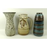 A collection of studio pottery, comprising a jug, label to base reading 'David Leach,