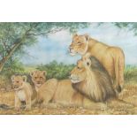 Fred Anderson (1918-1994): 'Pride', a family of lions, pastel on paper, signed and dated '92,